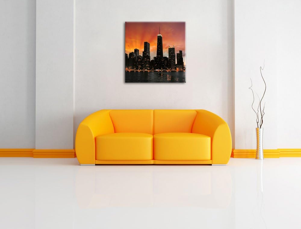 Pixxprint Chicago-Wolkenkratzer-Silhouette als Leinwandbild Quadratisch/Grösse: 70x70 / Wandbild/Kun