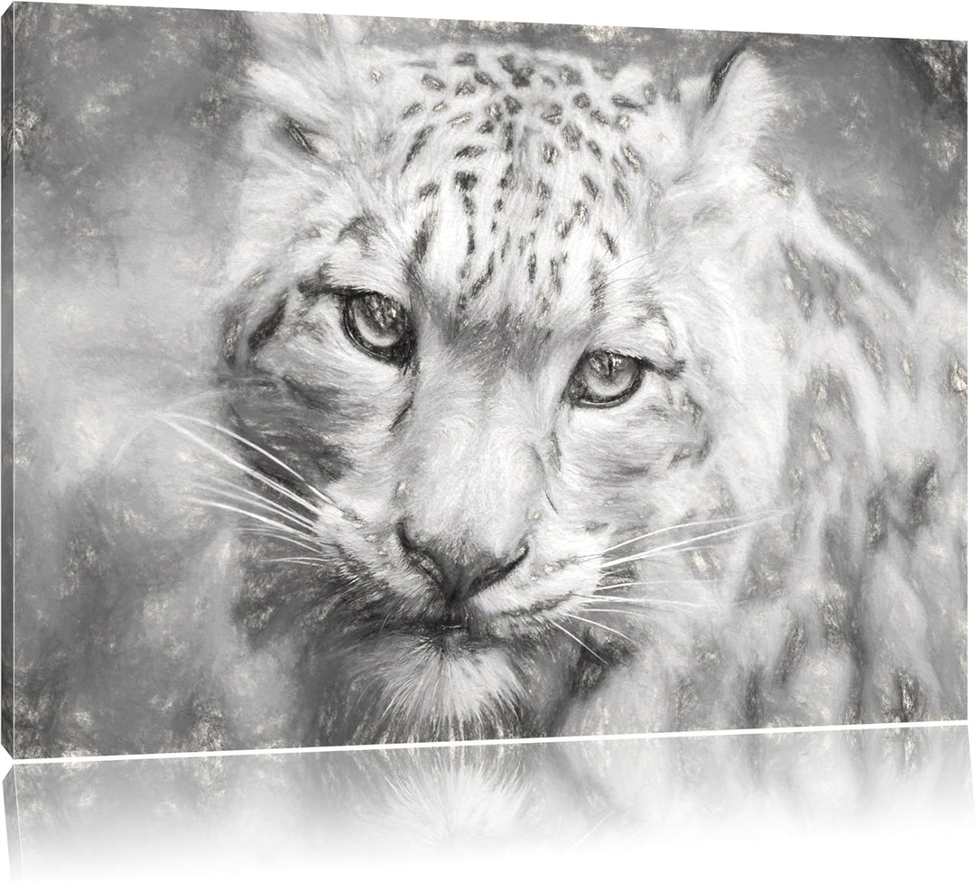 eleganter Schneeleopard schwarz/weiss Deluxe Format: 100x70 cm auf Leinwand, XXL riesige Bilder fert