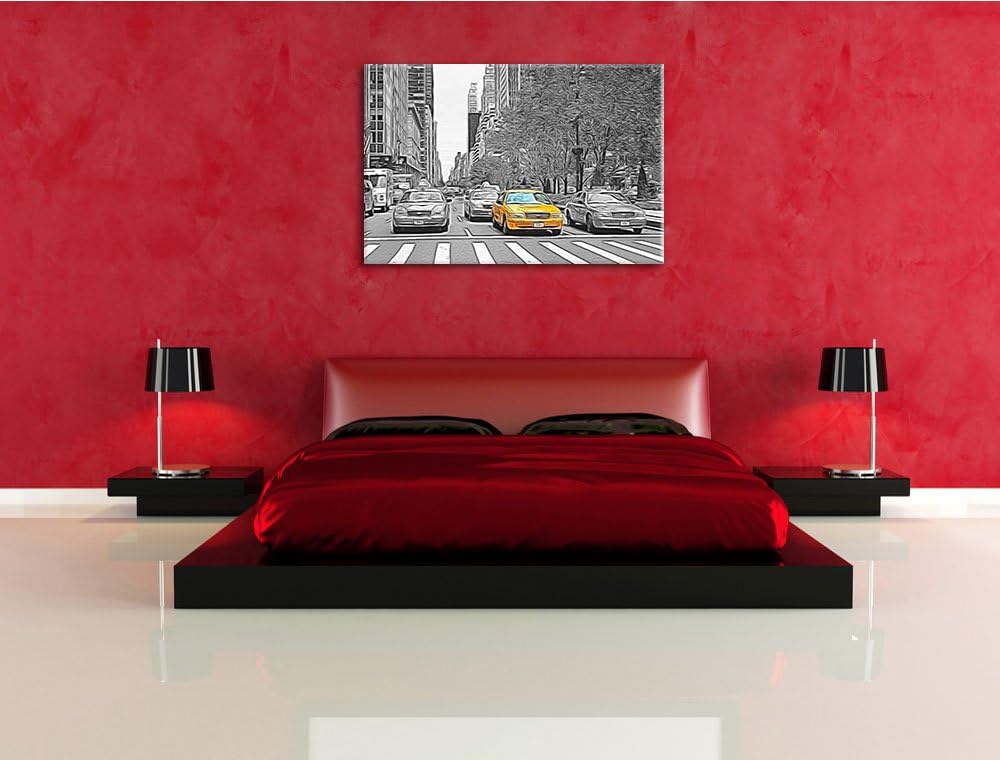 viele Taxis in New York schwarz/weiss Deluxe Format: 100x70 cm auf Leinwand, XXL riesige Bilder fert