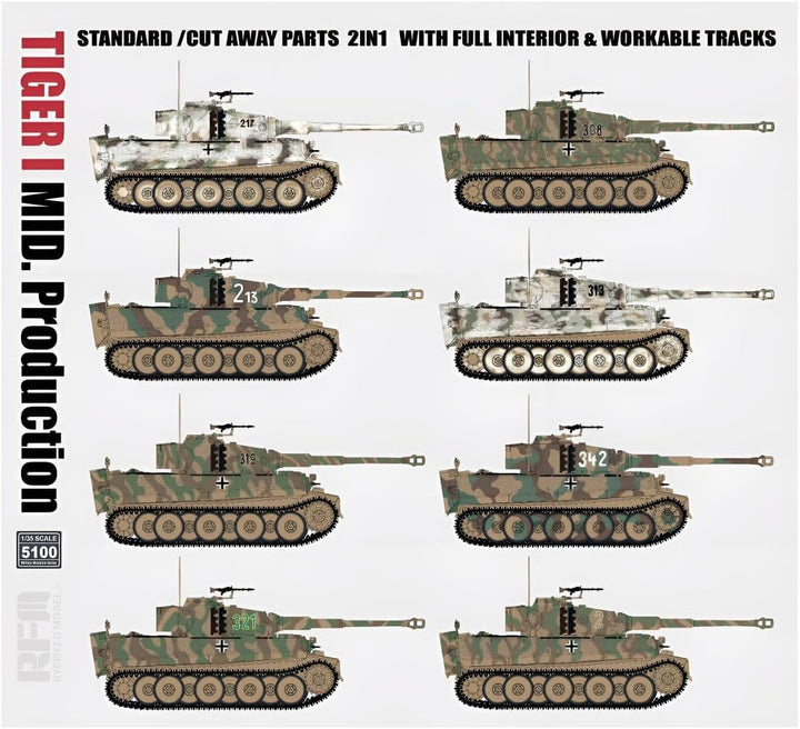 Rye Field Model RM5100 Tiger I mittlere Production 2in1 with cutaway parts & interior Massstab 1:35