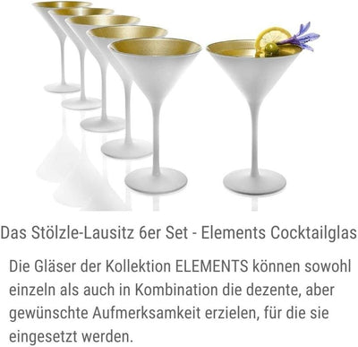 Stölzle Lausitz Cocktailschale Elements 240ml I Martini Gläser 6er Set I weiss-Gold I Cocktailgläser