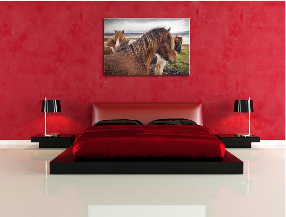 Pixxprint Herde aus schönen Wildpferden als Leinwandbild/Grösse: 100x70 cm/Wandbild/Kunstdruck/ferti