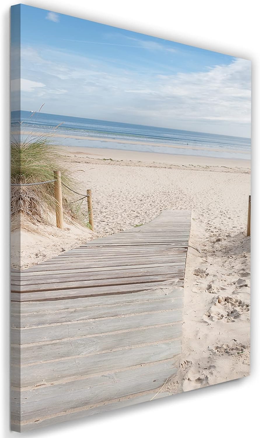 Feeby Vlies Leinwandbild Dünen Strand Ozean Holzweg 60x90 cm Druckbild Wandbild Wanddekoration Deko