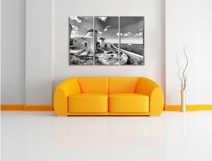 Pixxprint Windmühlen im Mittelmeer als Leinwandbild/Grösse: 3 Teilig (120x80) cm/Wandbild/Kunstdruck