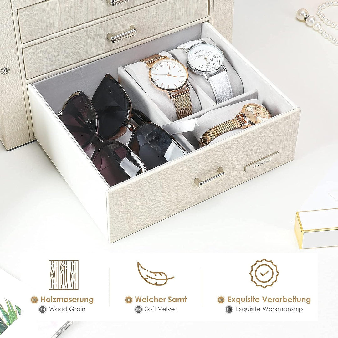 Yorbay Schmuckkästchen, abschliessbar mit Spiegel, 3 Schubladen und herausnehmbarer Mini-Box, Seelux