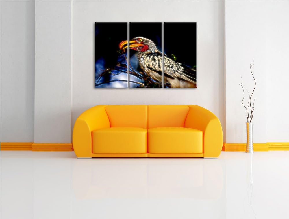Dark exotischer Gelbschnabeltoko NewArt 3-Teiler Leinwandbild 120x80 Bild auf Leinwand, XXL riesige