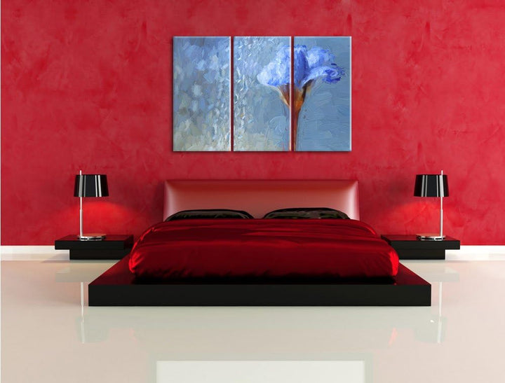 Pixxprint Frühlingsblume Tautropfen / 3-Teilig/Gesamtmass 120cm Leinwandbild bespannt auf Holzrahmen