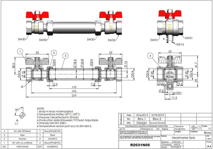 SPEWA Einbauset zu Wärmezähler 3/4 Zoll UNIVERSAL