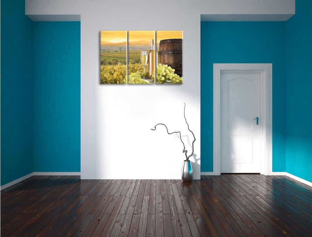 Pixxprint Weinreben mit Weinflasche und Fass als Leinwandbild/Grösse: 3 Teilig (120x80) cm/Wandbild/