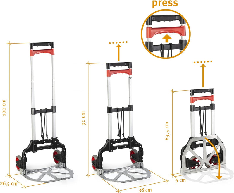 Wfix Caddy M - Alu Sackkarre klappbar klein & leicht mit Vollgummireifen | faltbar Transport-Wagen m