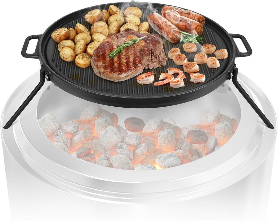 Onlyfire Gusseisen Grillrost mit Abnehmbar Standfuss, Grillplatte für Solo Stove Bonfire und Yukon F