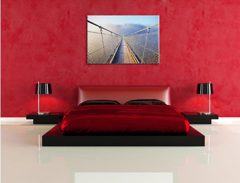Pixxprint Hängeseilbrücke im Nebelschimmer als Leinwandbild/Grösse: 100x70 cm/Wandbild/Kunstdruck/fe