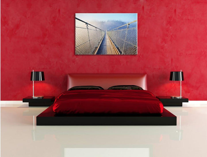 Pixxprint Hängeseilbrücke im Nebelschimmer als Leinwandbild/Grösse: 100x70 cm/Wandbild/Kunstdruck/fe