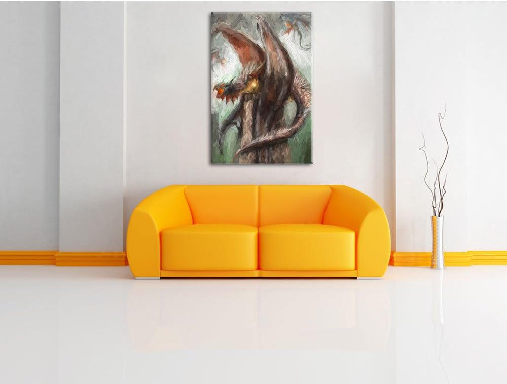 Dragons Pinsel Effekt, Format: 100x70 auf Leinwand, XXL riesige Bilder fertig gerahmt mit Keilrahmen