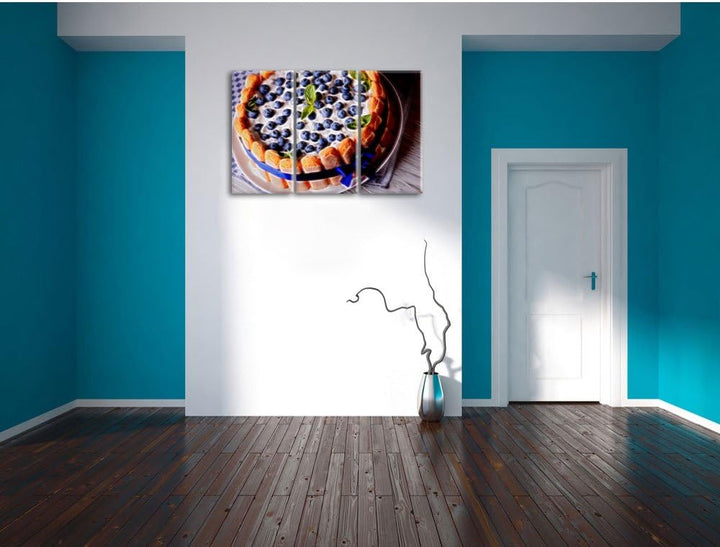 Pixxprint Heidelbeerkuchen Neon Lights Effekt 3-Teiler Leinwandbild 120x80 Bild auf Leinwand