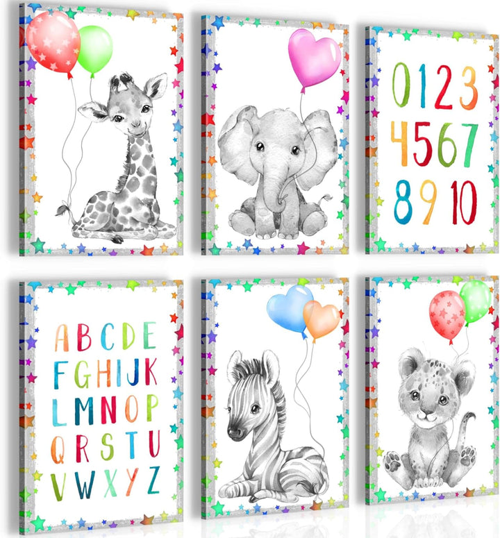 Novart Wandbilder Set - KOMPLETT AUFHÄNGFERTIG - Made in Germany - Moderne Bilder Tiere Kinderzimmer