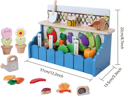 Smartwo Gartenset-Holzspielzeug ab 2 Jahre, Montessori Lernspielzeug zum Gemüse Obst Lernen, Kleinki