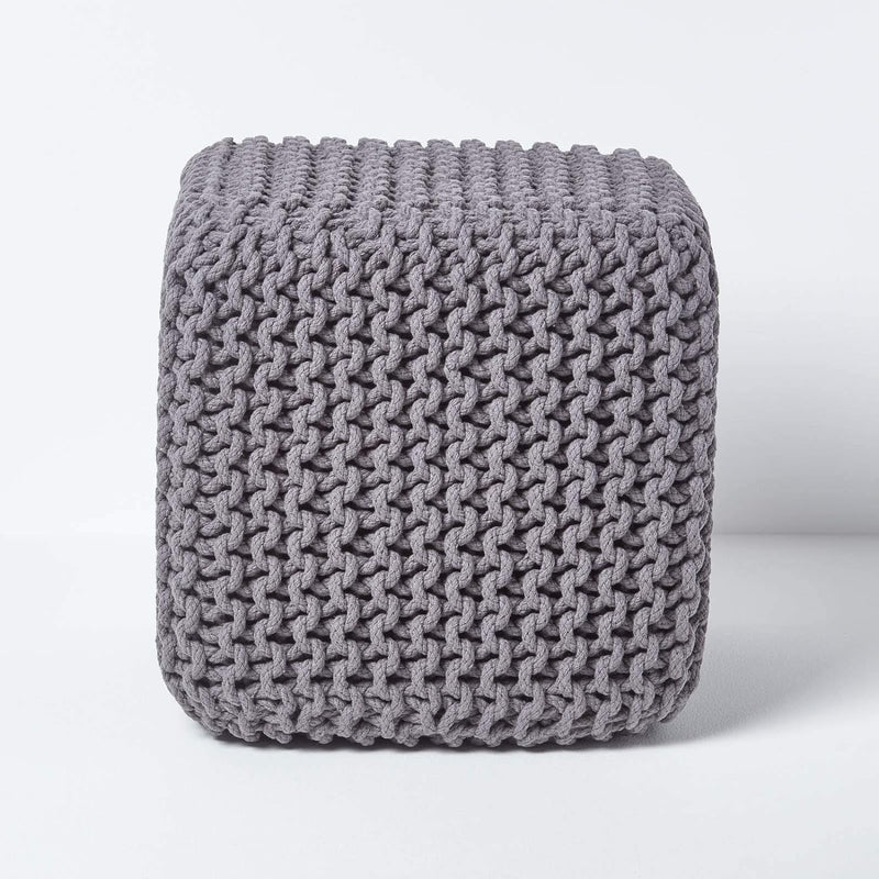 Homescapes Sitzhocker Sitzwürfel See grau 35 x 35 x 35 cm, Strick Pouf Fusshocker, grob gestrickter