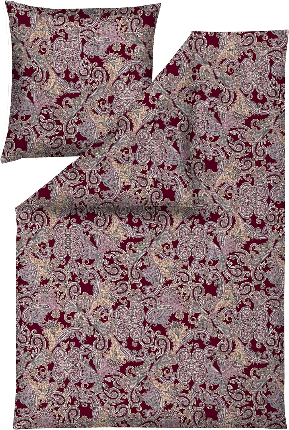 Estella Mako-Satin Bettwäsche Ornelio 7481, 155x220 cm + 80x80 cm, Fb. 955 Bordeaux