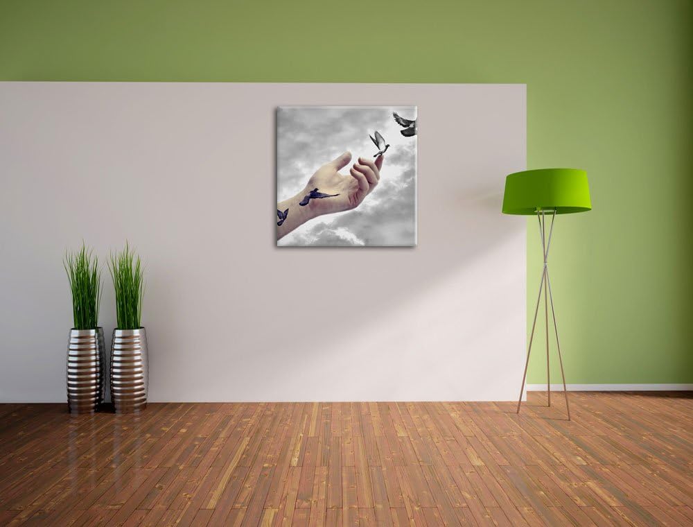 Pixxprint Vögel fliegen in die Freiheit Schwarz/Weiss, Format: 70x70 auf Leinwand, 70x70