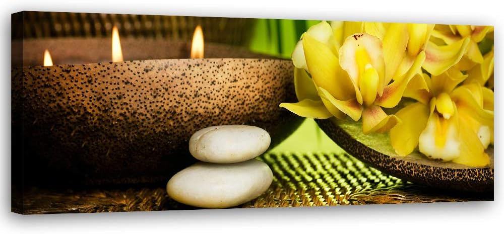 Feeby Wanddeko Spa Leinwandbild Kunstdruck Orchideen Gelb 120x40 cm Leinwandbild 120x40 cm Gelb_a, L