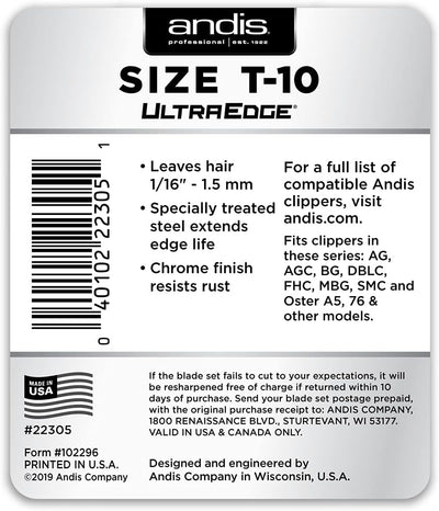 Andis Carbon-Infused Steel UltraEdge Dog Clipper Blade, Size-T-10, 1/6-Inch Cut Length (22305) T-10/