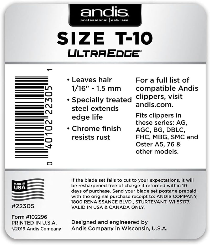 Andis Carbon-Infused Steel UltraEdge Dog Clipper Blade, Size-T-10, 1/6-Inch Cut Length (22305) T-10/