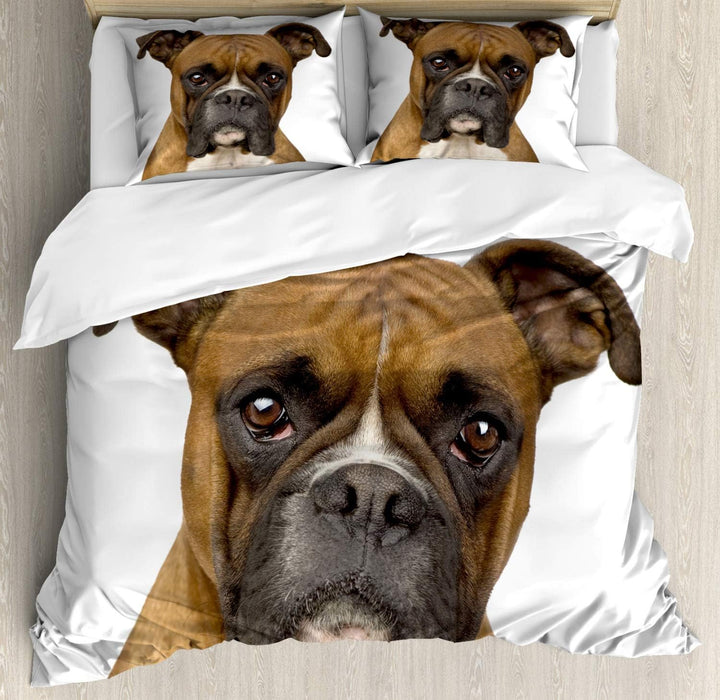 ABAKUHAUS Boxer-Hund Bettbezugs Set Für Doppelbetten, Rassehund Vorderansicht, Weicher Microfasersto