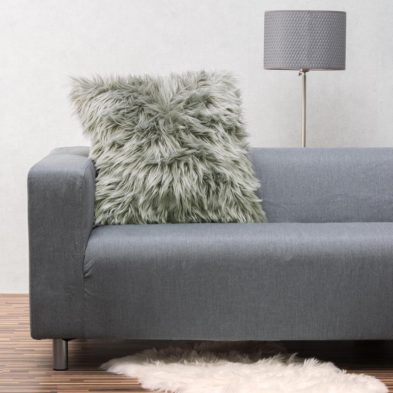 CelinaTex Cuddly Dekokissen 80 x 80 cm grau Langhaar Zierkissen dekoratives Fellimitat Sofakissen Ku