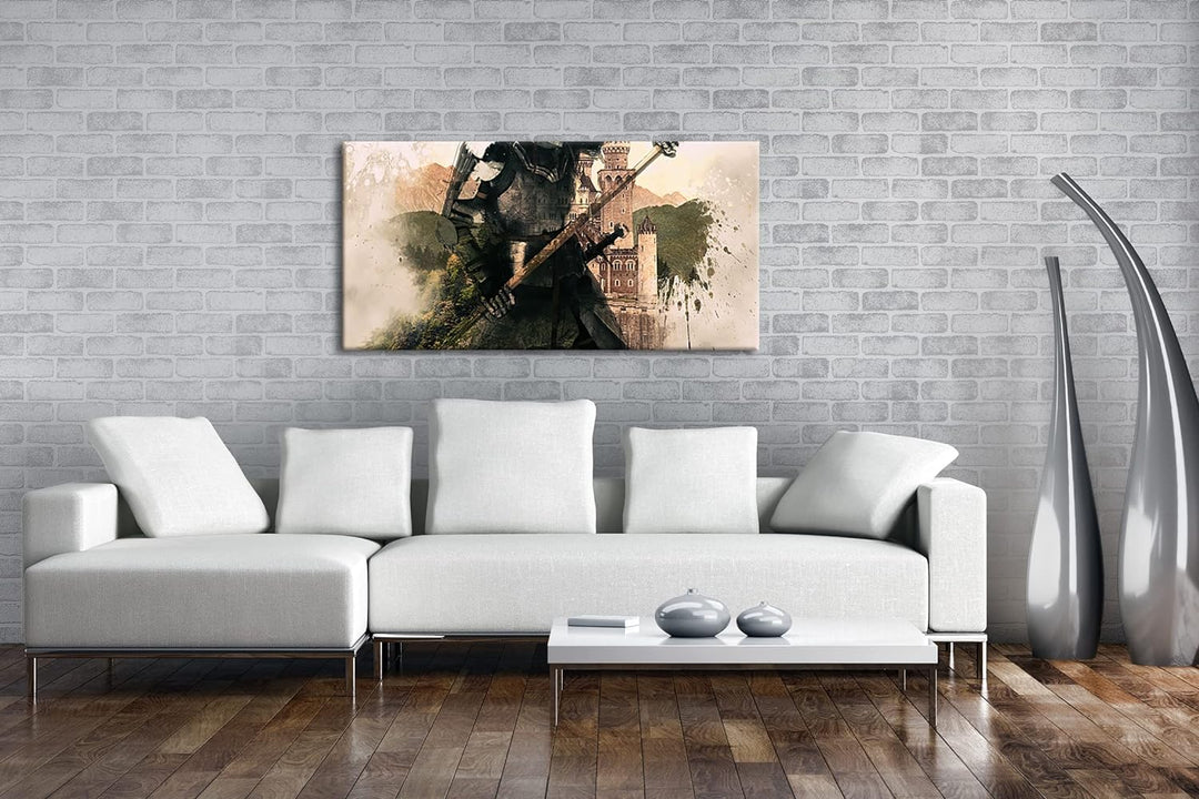 Mittelalter - Illustration Panorama 60x30 cm als Leinwandbild, Motiv fertig gerahmt auf Echtholzrahm