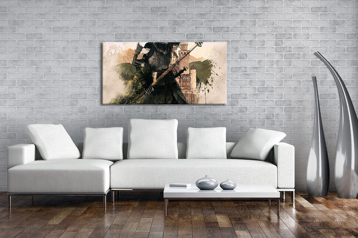 Mittelalter - Illustration Panorama 60x30 cm als Leinwandbild, Motiv fertig gerahmt auf Echtholzrahm