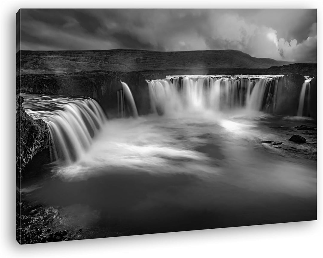 deyoli himmlische Wasserfälle in Island Format: 80x60 Effekt: Schwarz/Weiss als Leinwand, Motiv fert