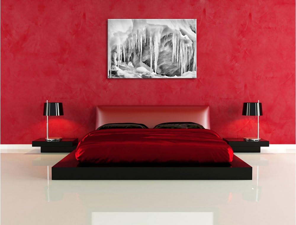 Monocrome, vereiste Höhle, Format: 100x70 auf Leinwand, XXL riesige Bilder fertig gerahmt mit Keilra
