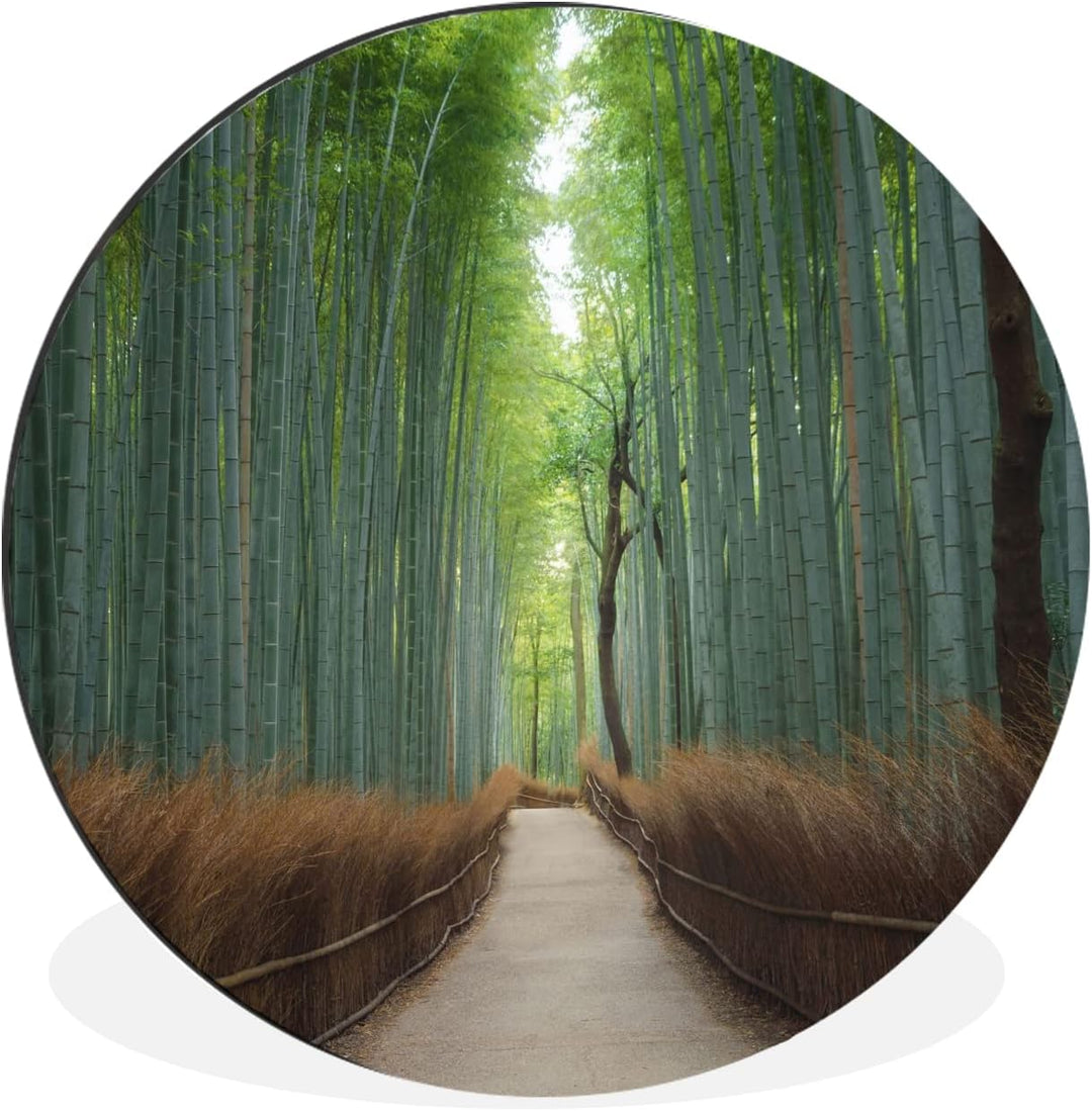 MuchoWow Wandbild Rund Wanddeko Deko Wohnzimmer Bilder 30x30 cm Bambus - Weg - Wald, 30x30 cm
