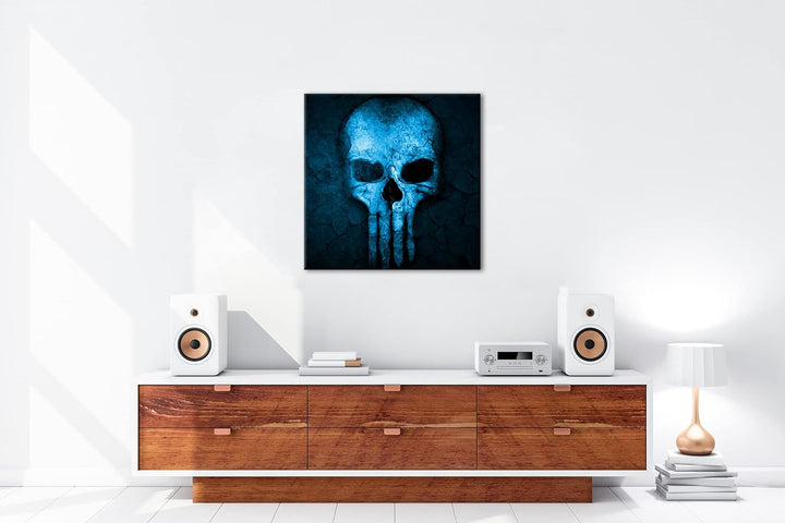 deyoli Toten Schädel Format: 70x70 Effekt: Monocrome Blau als Leinwand, Motiv fertig gerahmt auf Ech