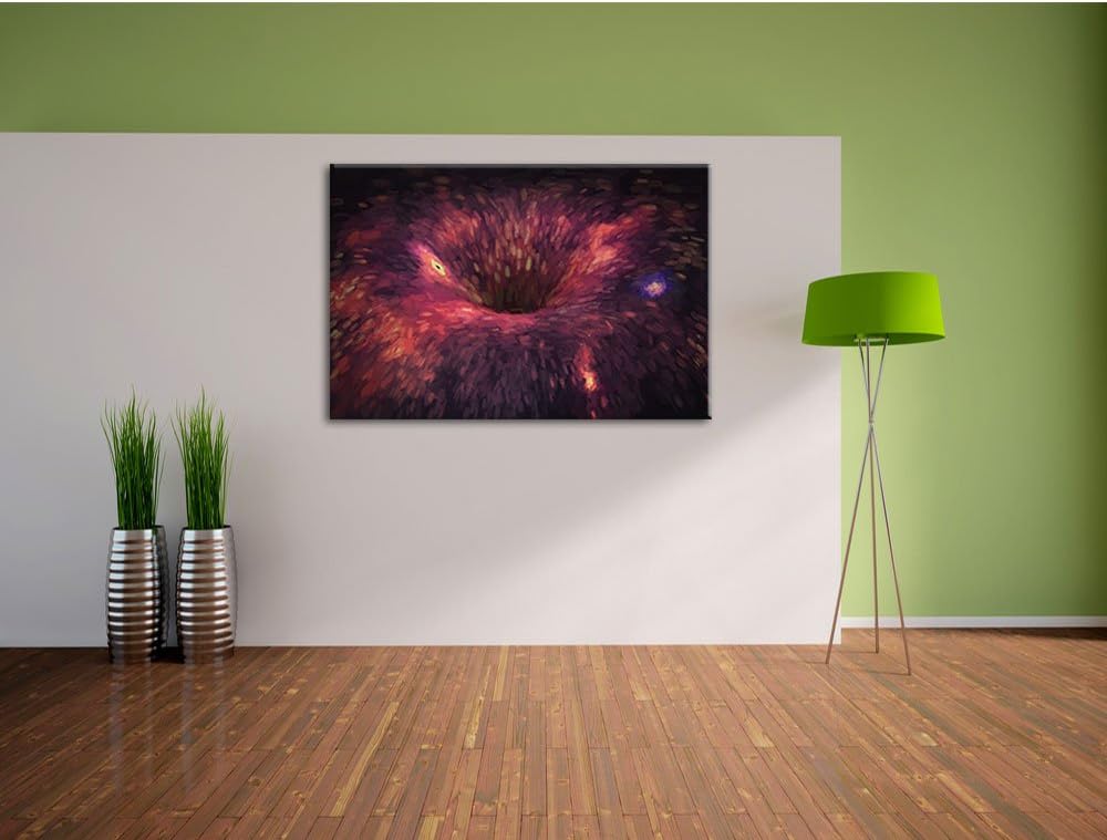 Pixxprint Schwarzes Loch im Weltall Kunst/Format: 100x70cm / Leinwandbild fertig bespannt Wandbild K