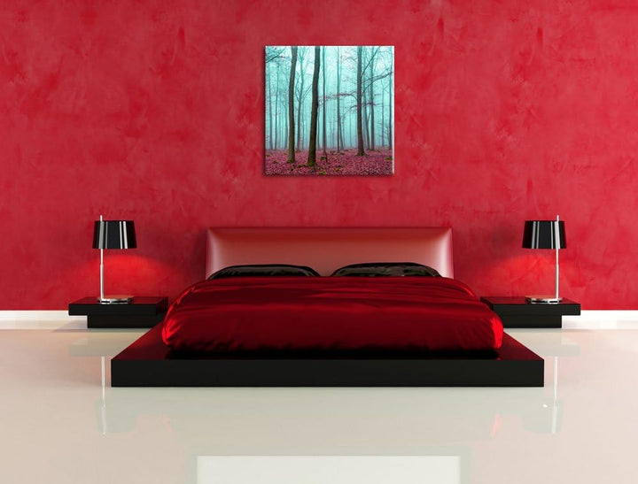 abstrakter Wald, Format: 70x70 auf Leinwand, XXL riesige Bilder fertig gerahmt mit Keilrahmen, Kunst