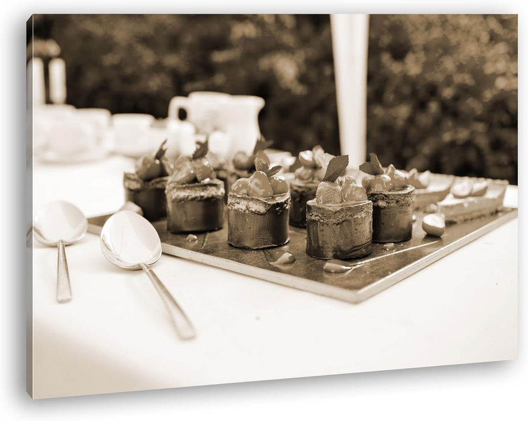 deyoli Tablett mir Desserts Format: 80x60 Effekt: Sepia als Leinwandbild, Motiv fertig gerahmt auf E