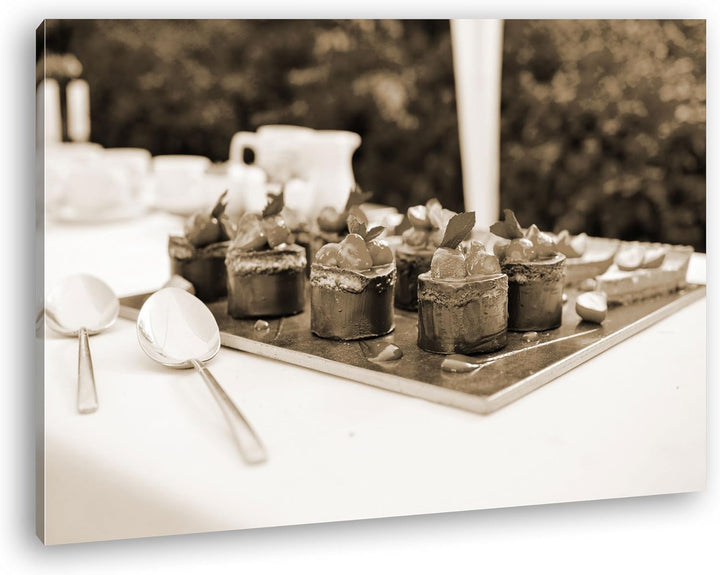 deyoli Tablett mir Desserts Format: 80x60 Effekt: Sepia als Leinwandbild, Motiv fertig gerahmt auf E
