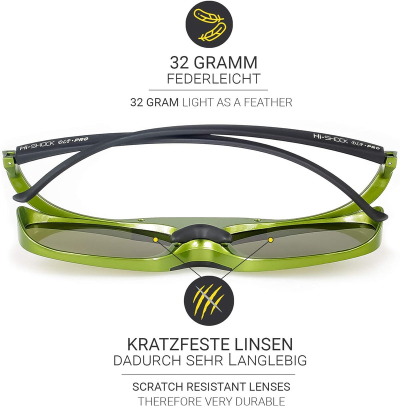 2X Hi-Shock DLP Pro Lime Heaven | DLP Link 3D Aktive Brille für 3D DLP Beamer von Acer, BenQ, Optoma
