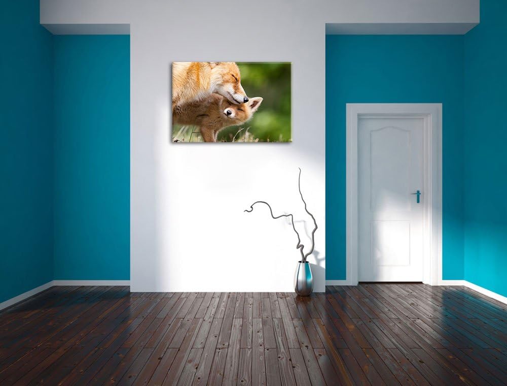 Kuschelnde Füchse Format: 100x70 auf Leinwand, XXL riesige Bilder fertig gerahmt mit Keilrahmen, Kun