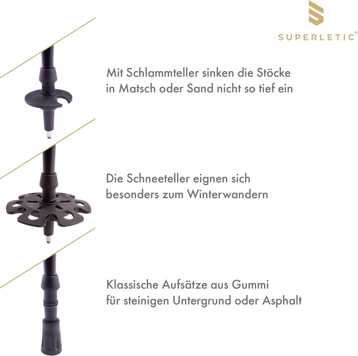 SUPERLETIC Wanderstöcke, Nordic Walking Stöcke Damen & Herren, Leichter Stock, Trekkingstöcke mit Ko