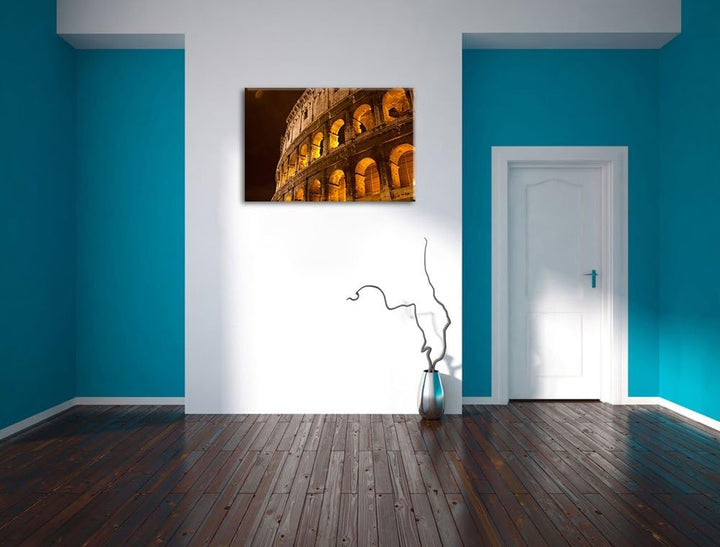 Amphitheater in Rom bei Nacht Format: 100x70 auf Leinwand, XXL riesige Bilder fertig gerahmt mit Kei
