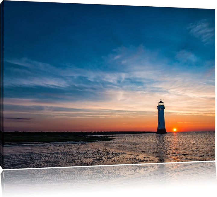 Pixxprint Leuchtturm im Sonnenuntergang als Leinwandbild/Grösse: 100x70 cm/Wandbild/Kunstdruck/ferti
