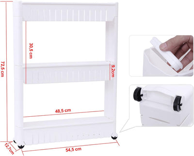 SONGMICS 3 Ablagen Nischenregal, Küchenregal, Badregal, Standregal, Allzweckwagen Mit Rollen, 72,5 c