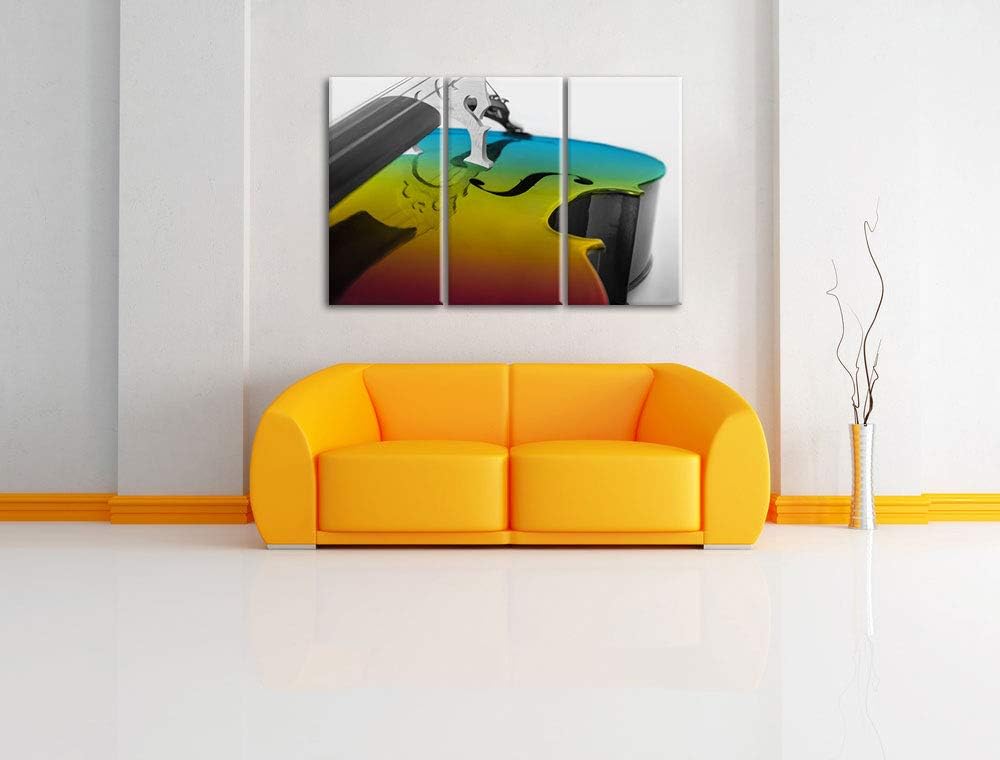 Cello in Regenbogenfarben gehalten schwarz/weiss 3-Teiler Leinwandbild 120x80 Bild auf Leinwand, XXL