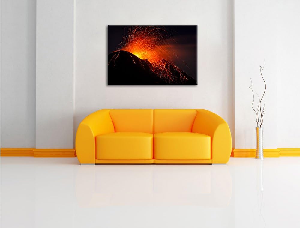 Dark Bedrohlicher Vulkanausbruch Format: 120x80 auf Leinwand, XXL riesige Bilder fertig gerahmt mit