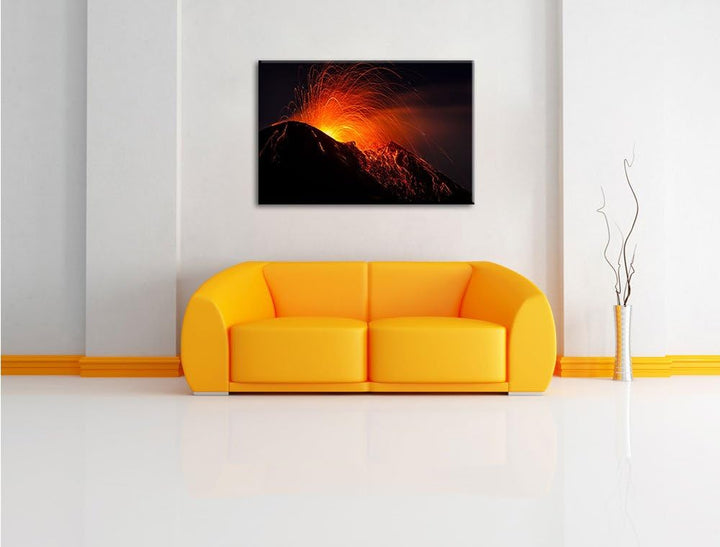 Dark Bedrohlicher Vulkanausbruch Format: 120x80 auf Leinwand, XXL riesige Bilder fertig gerahmt mit