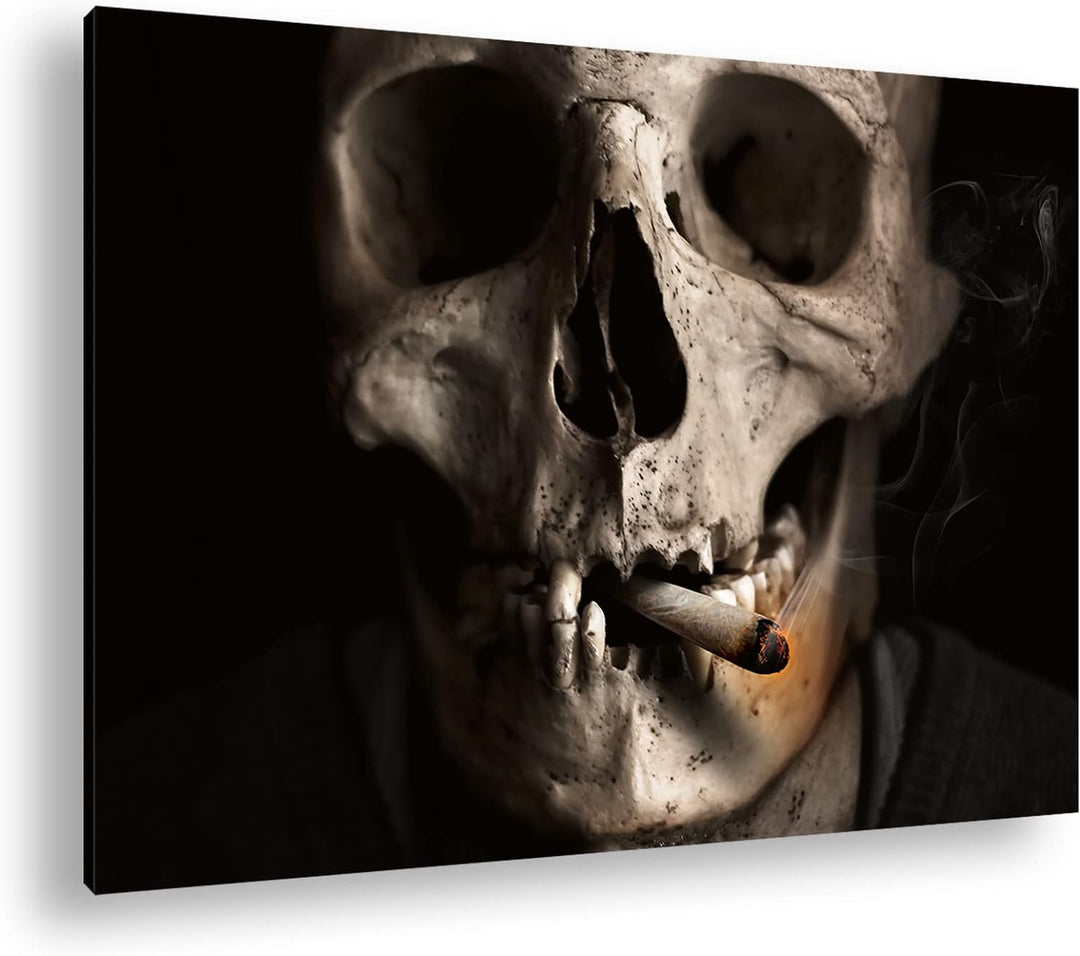 deyoli rauchender Schädel Format: 80x60 als Leinwandbild, Motiv fertig gerahmt auf Echtholzrahmen, H