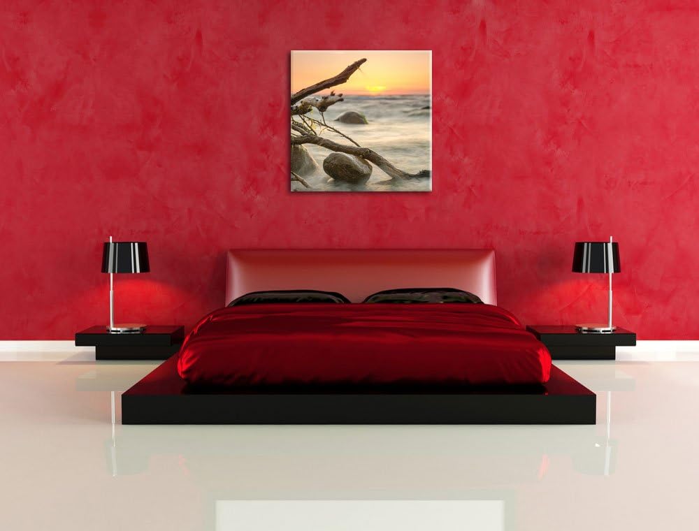 Ruhige See im Nebel, Format: 70x70 auf Leinwand, XXL riesige Bilder fertig gerahmt mit Keilrahmen, K